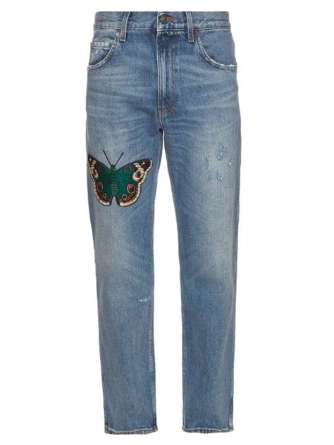 gucci ripped jeans mens|gucci embroidered jeans.